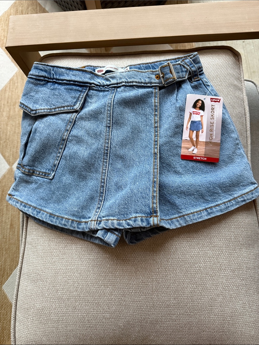 Levi's Light Blue Denim High-Rise Skort with Buckle Waist
